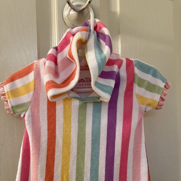 RuffleButts Rainbow Dream Striped Ruffle Terry Cover-Up Hooded Girls 3-6 Months - Picture 2 of 12